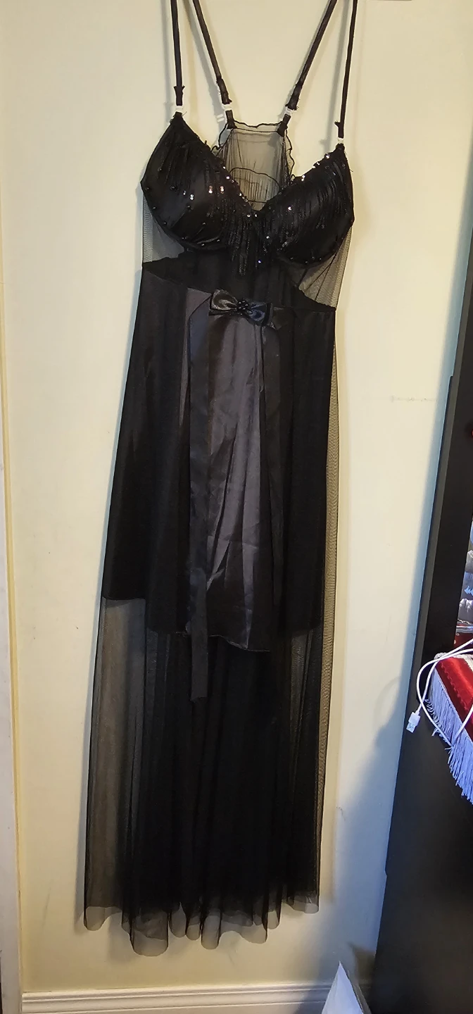 Black Beaded Fringe Lingerie Nightgown - photo 2