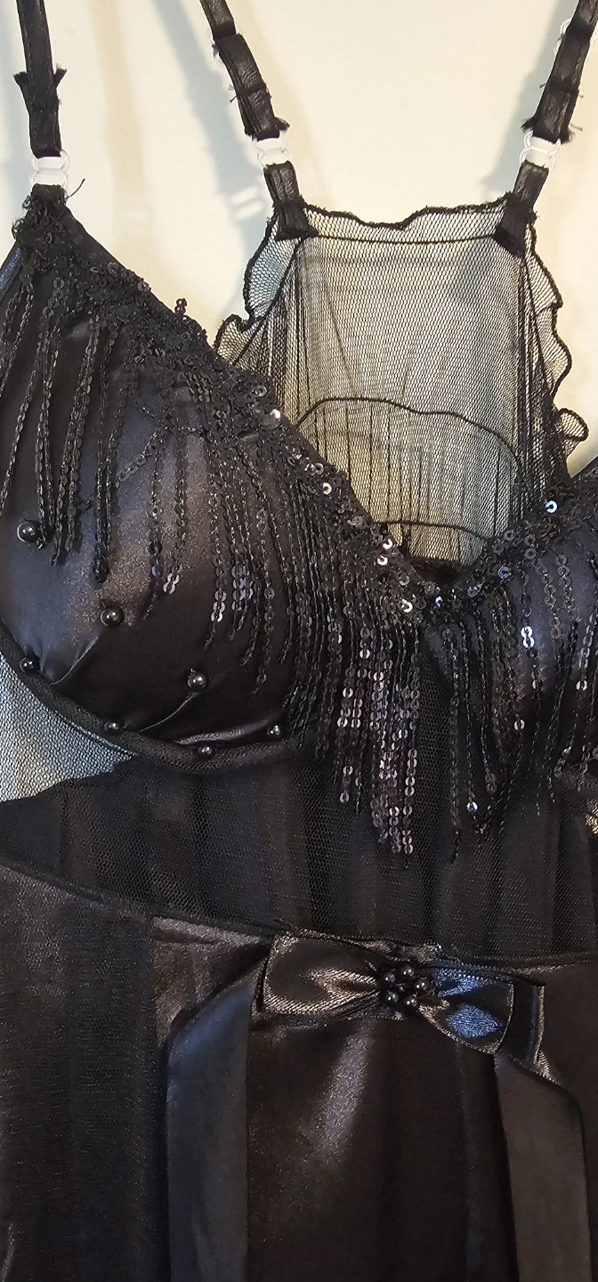 Black Beaded Fringe Lingerie Nightgown - photo 4