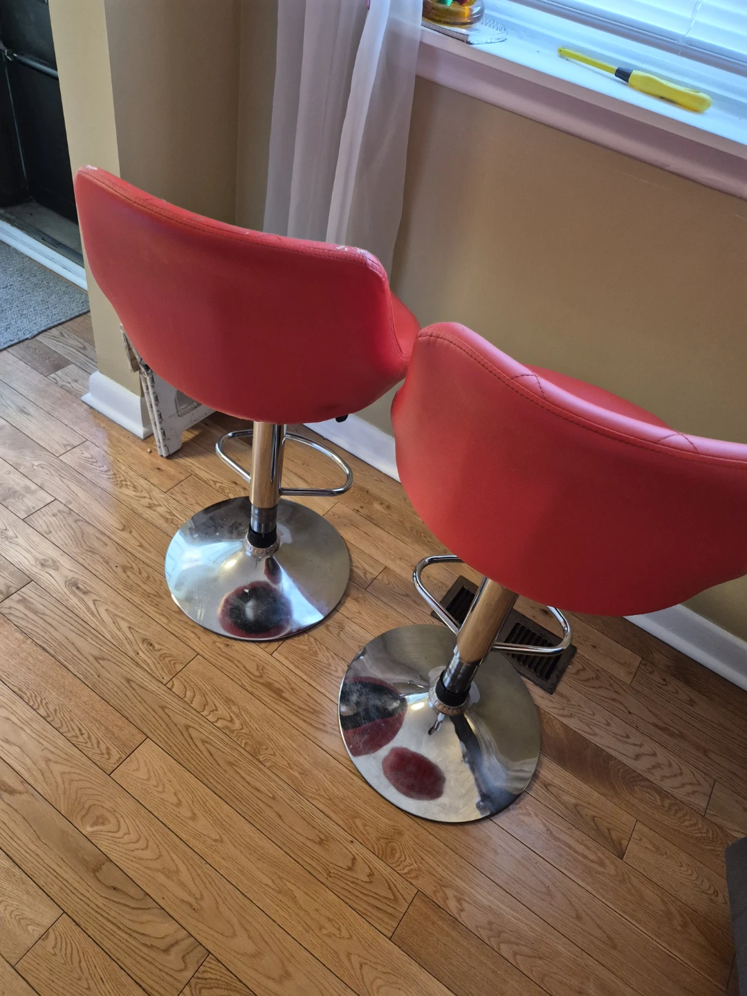 Red Adjustable Bar Stools (Pair)