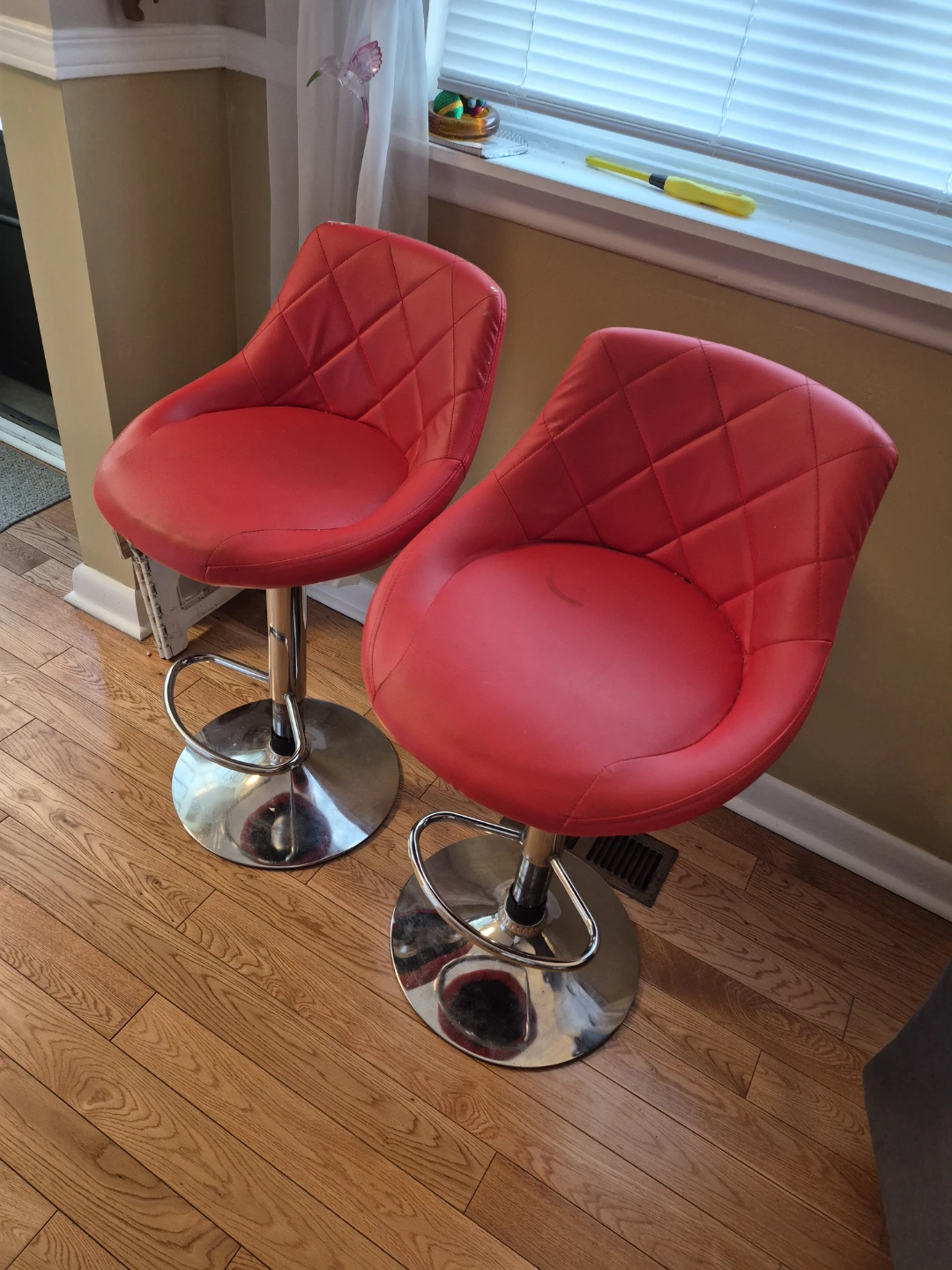 Red Adjustable Bar Stools (Pair) - photo 2