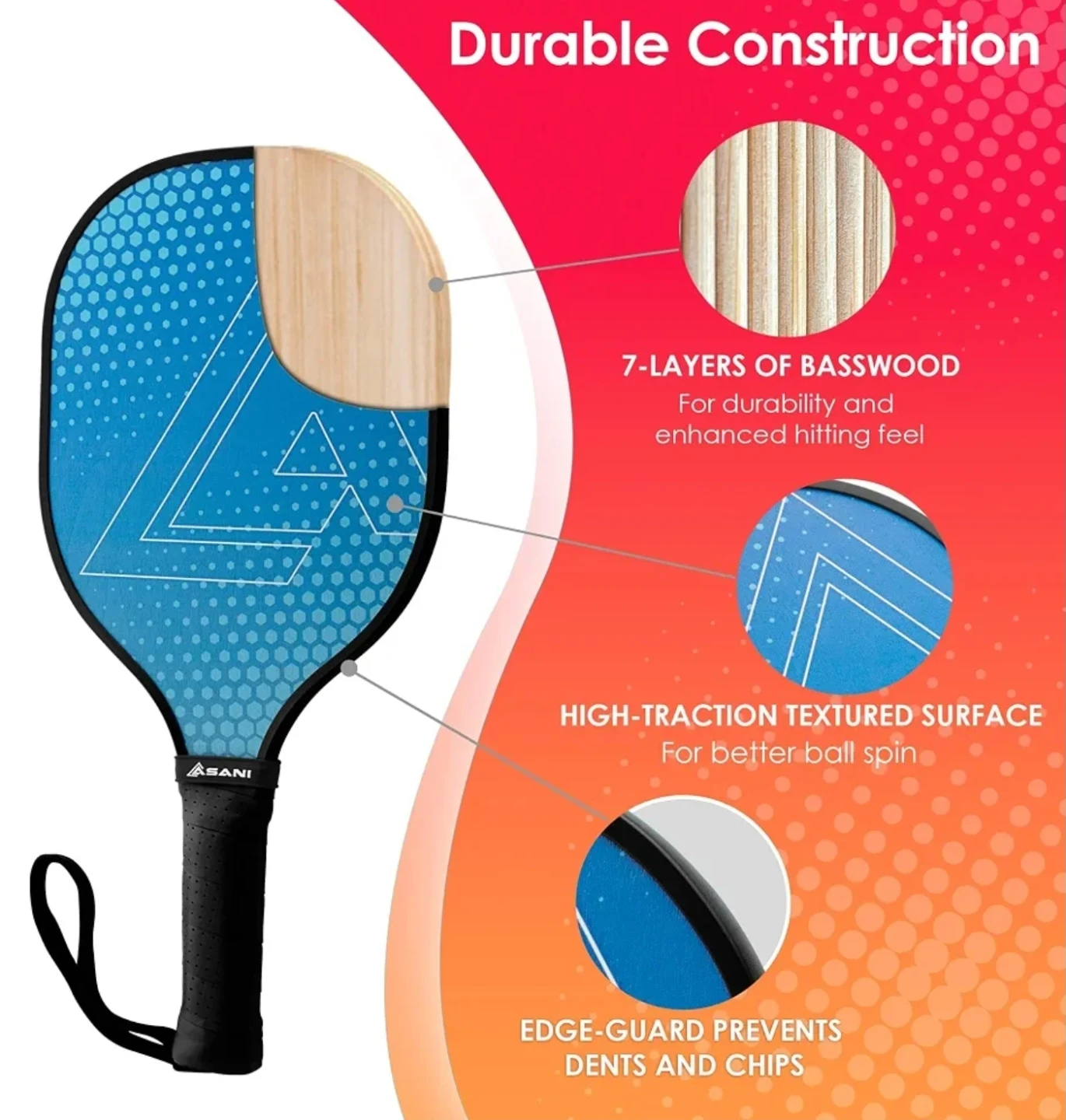 Asani Pickleball Paddle Set - 4 Paddles, 4 Balls, Carry Bag - photo 2
