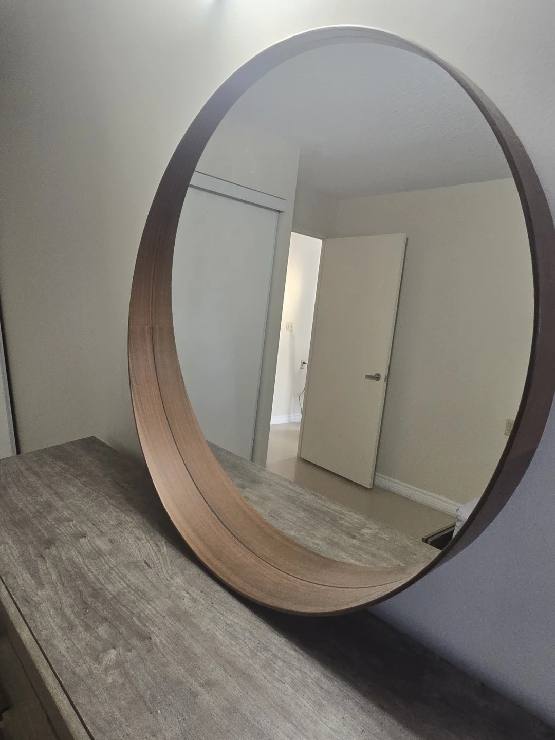 Round Wood Framed Mirror