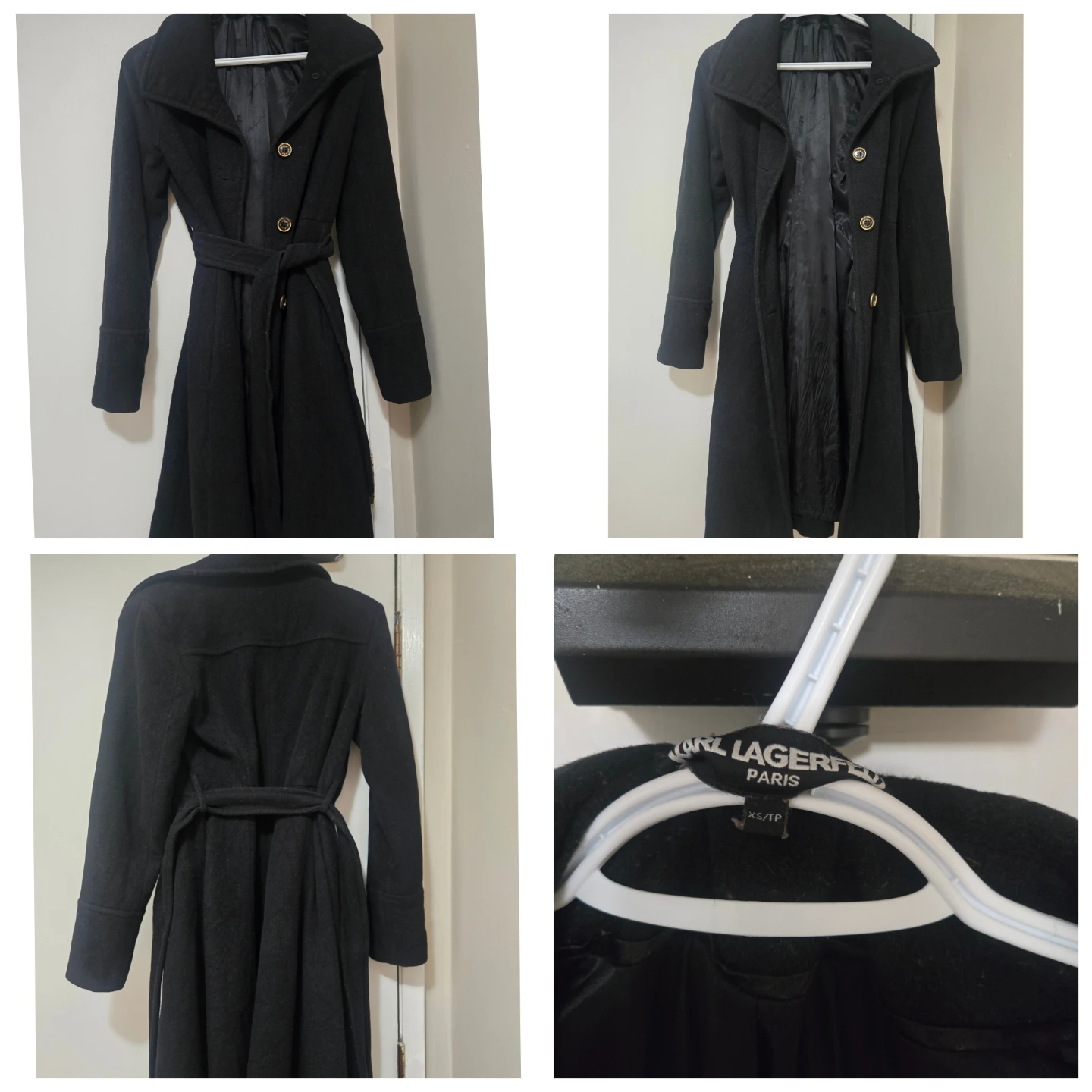 Karl Lagerfeld Paris Black Wool Blend Belted Coat