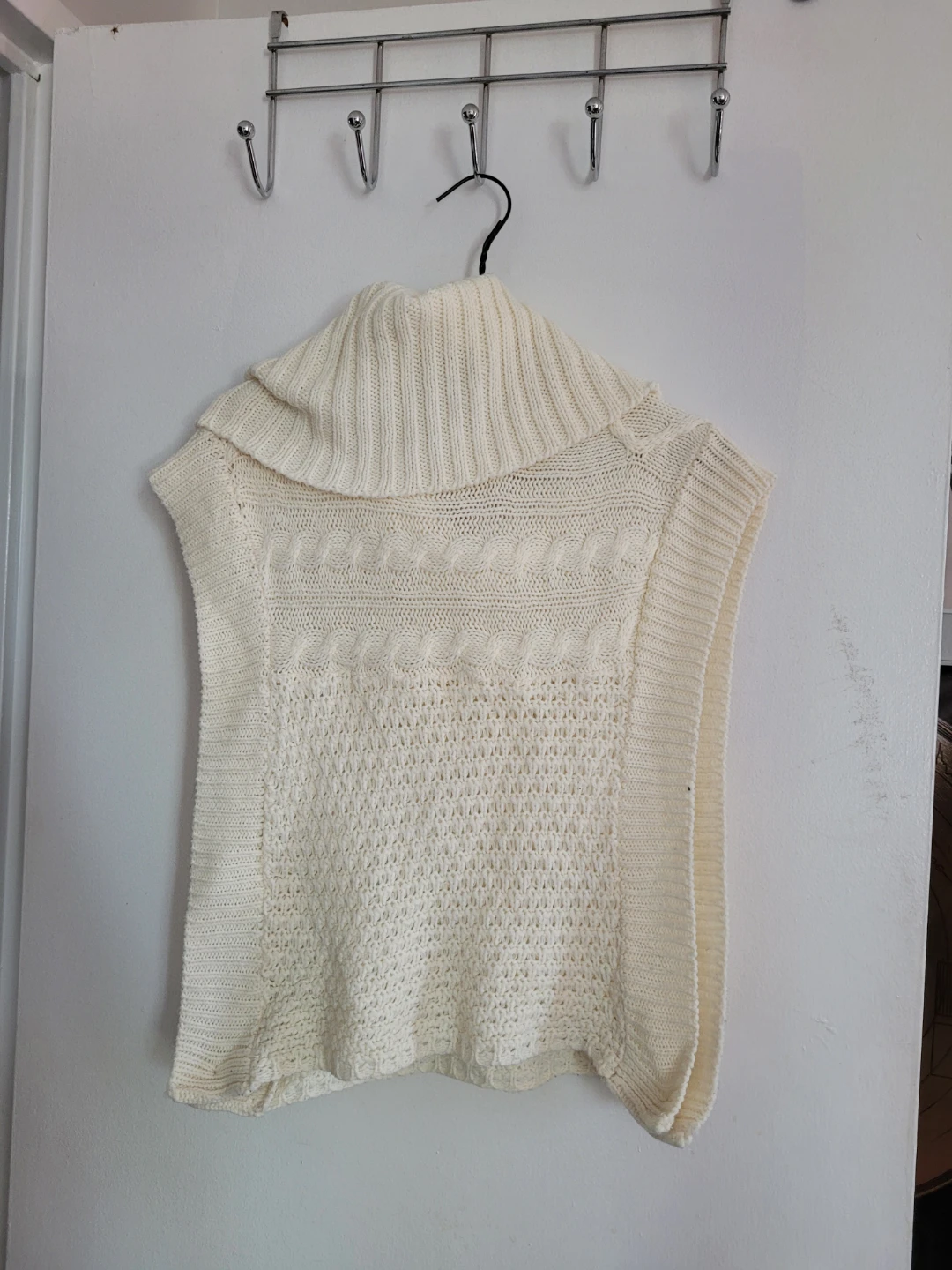 Cream Cable Knit Cowl Neck Sweater Vest - photo 2
