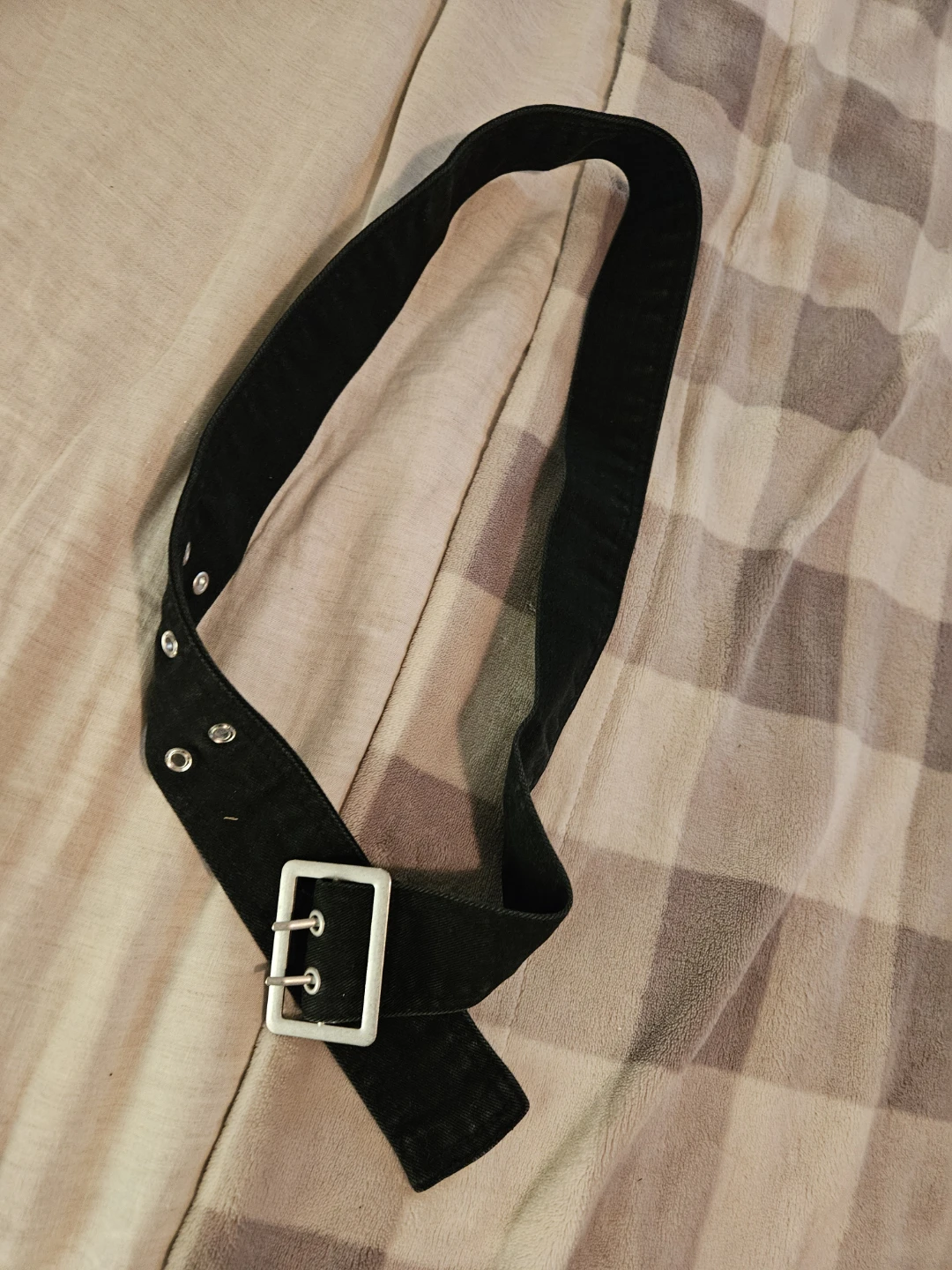 Black Denim Belt with Silver Buckle