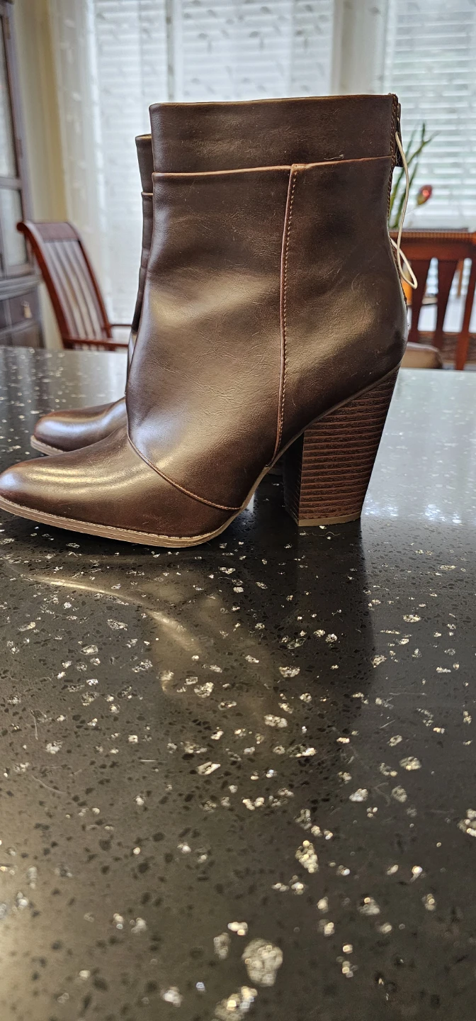 New Brown Leather Heeled Ankle Boots