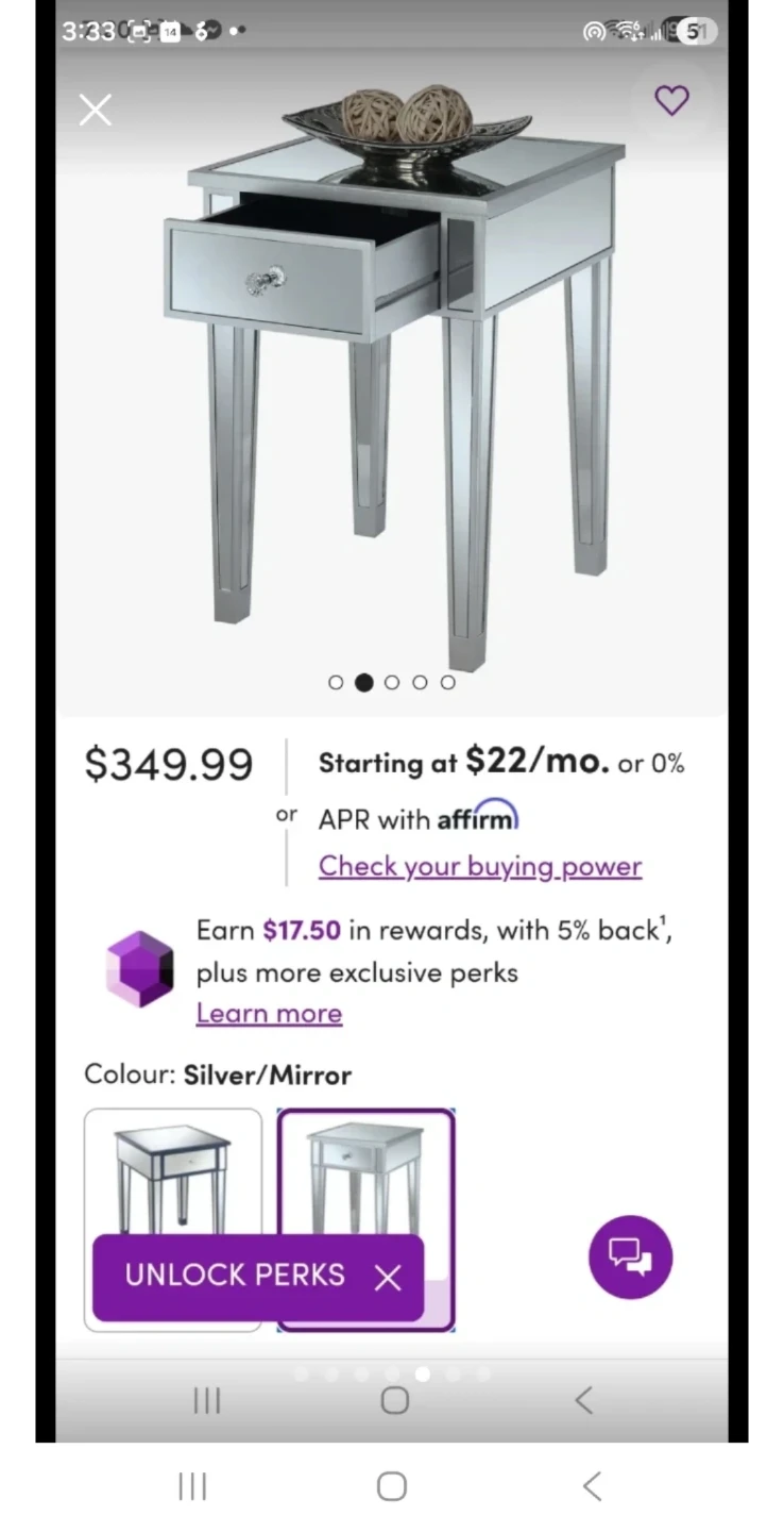 Mirrored Nightstand with Crystal Drawer Pull