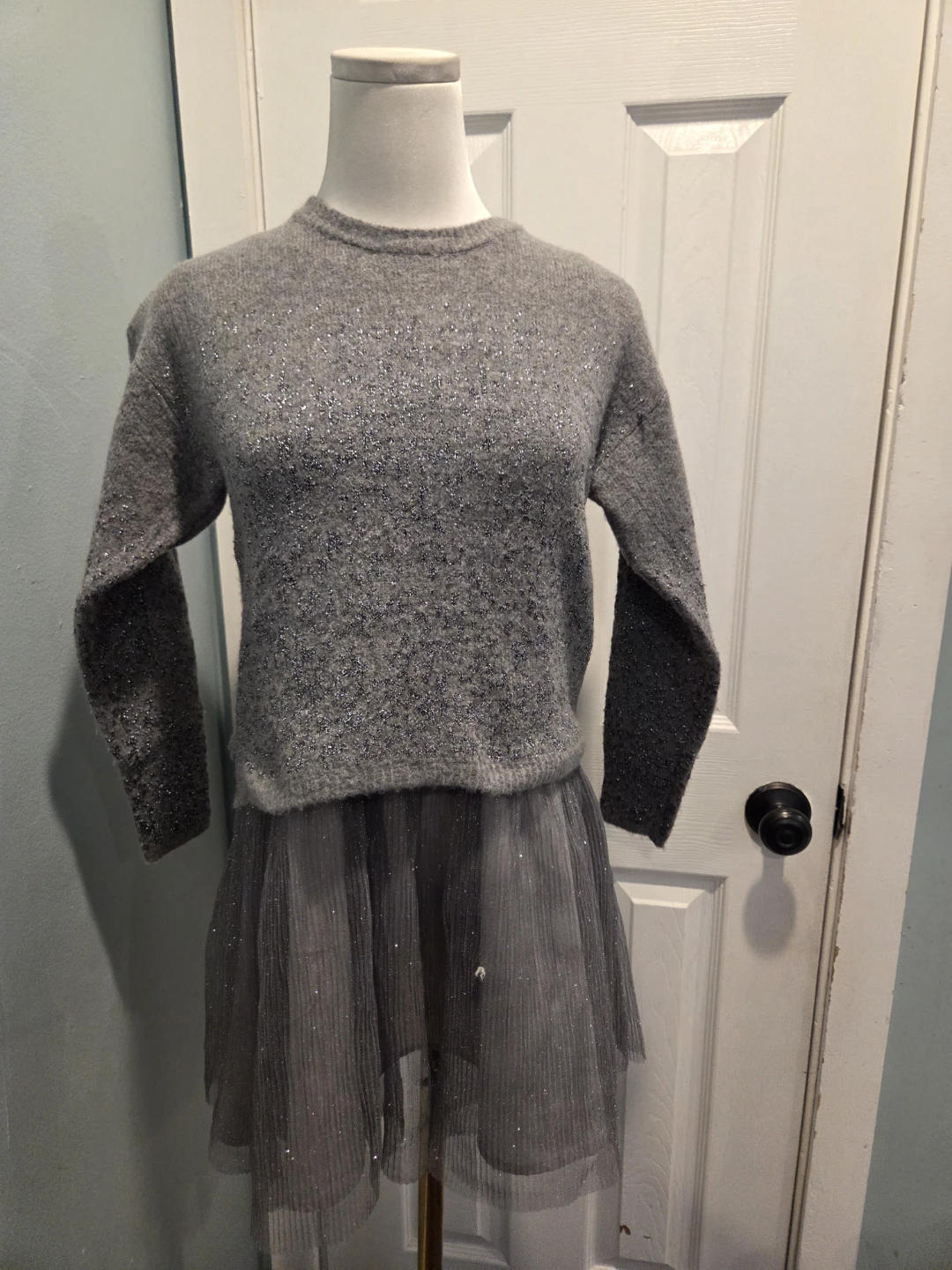 Girls Grey Sparkle Sweater Dress - photo 4