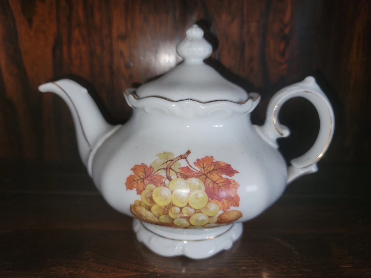 Vintage White Porcelain Teapot with Fruit Design - photo 4