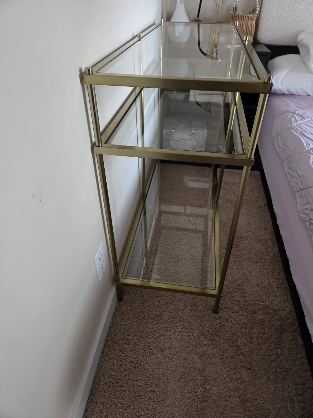 Gold Metal Console Table with Glass Shelves - photo 2