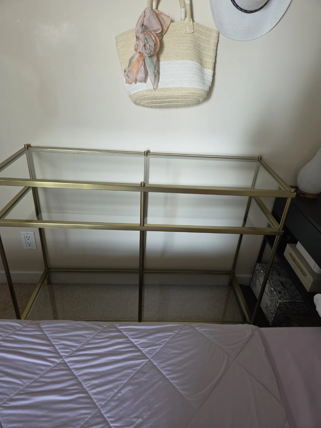 Gold Metal Console Table with Glass Shelves - photo 3