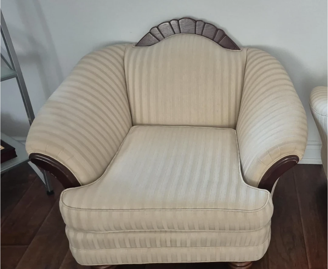 2 Cream Striped Armchair
