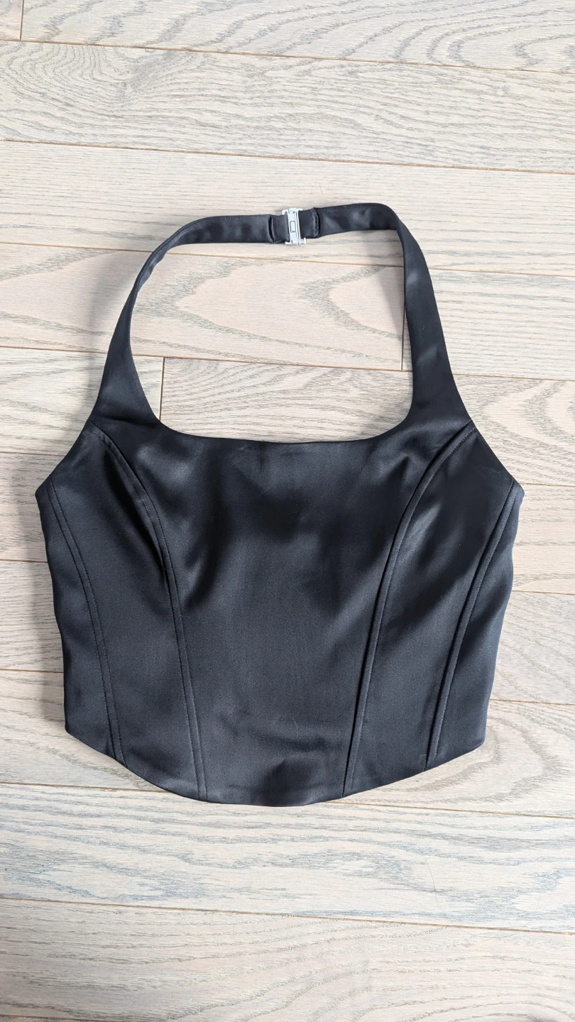 Aritzia WILFRED Satin Bustier Black Halter Top Small
