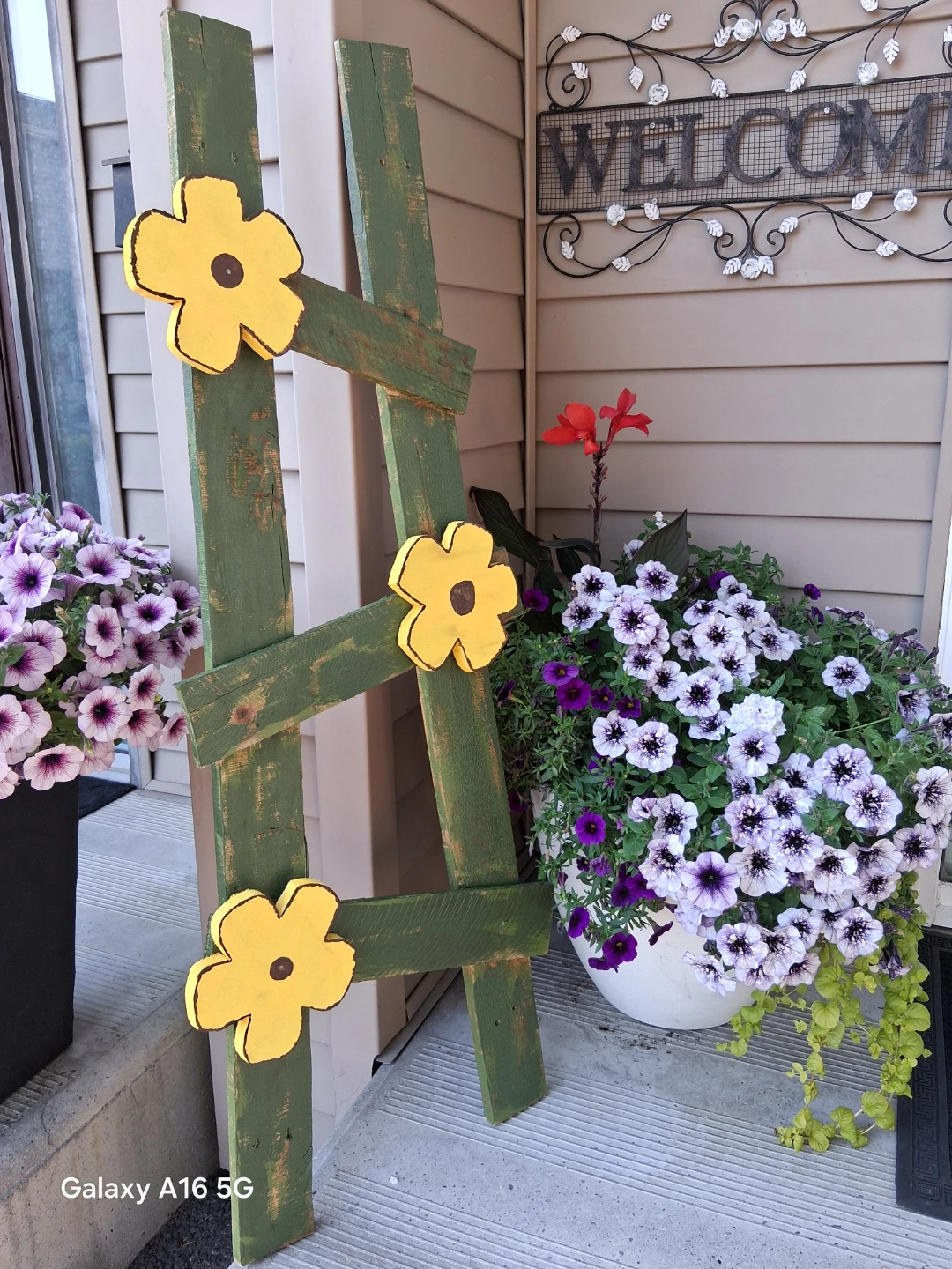 Decorative Wooden Ladder with Yellow Flowers