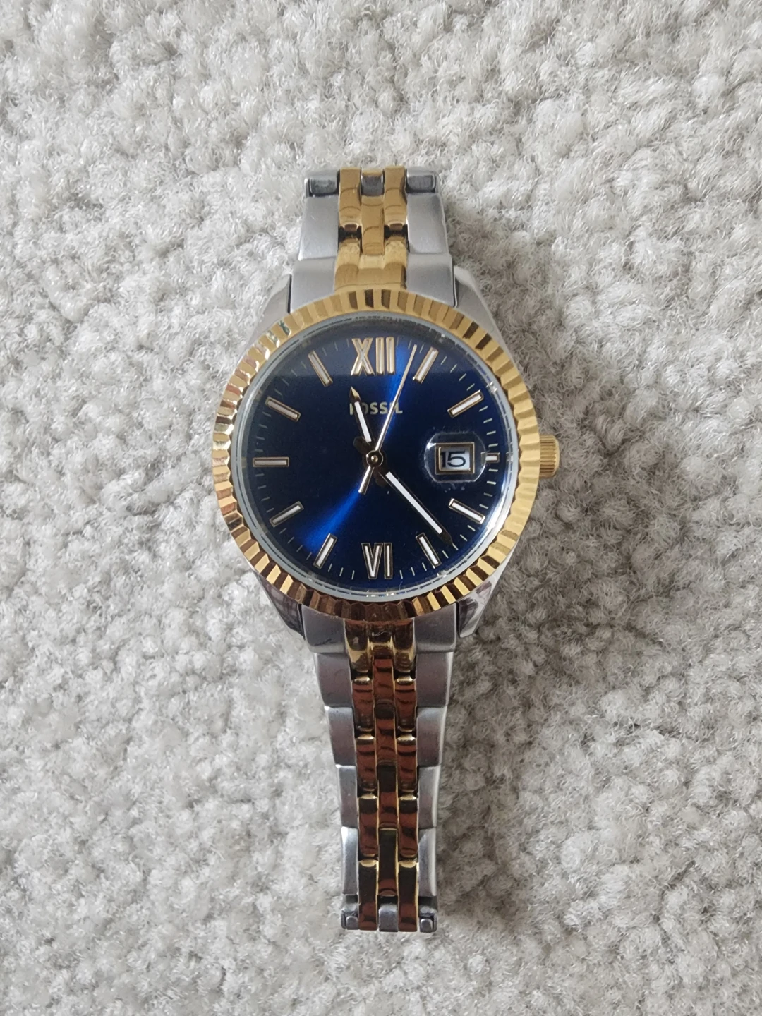Fossil Two-Tone Stainless Steel Watch with Blue Dial