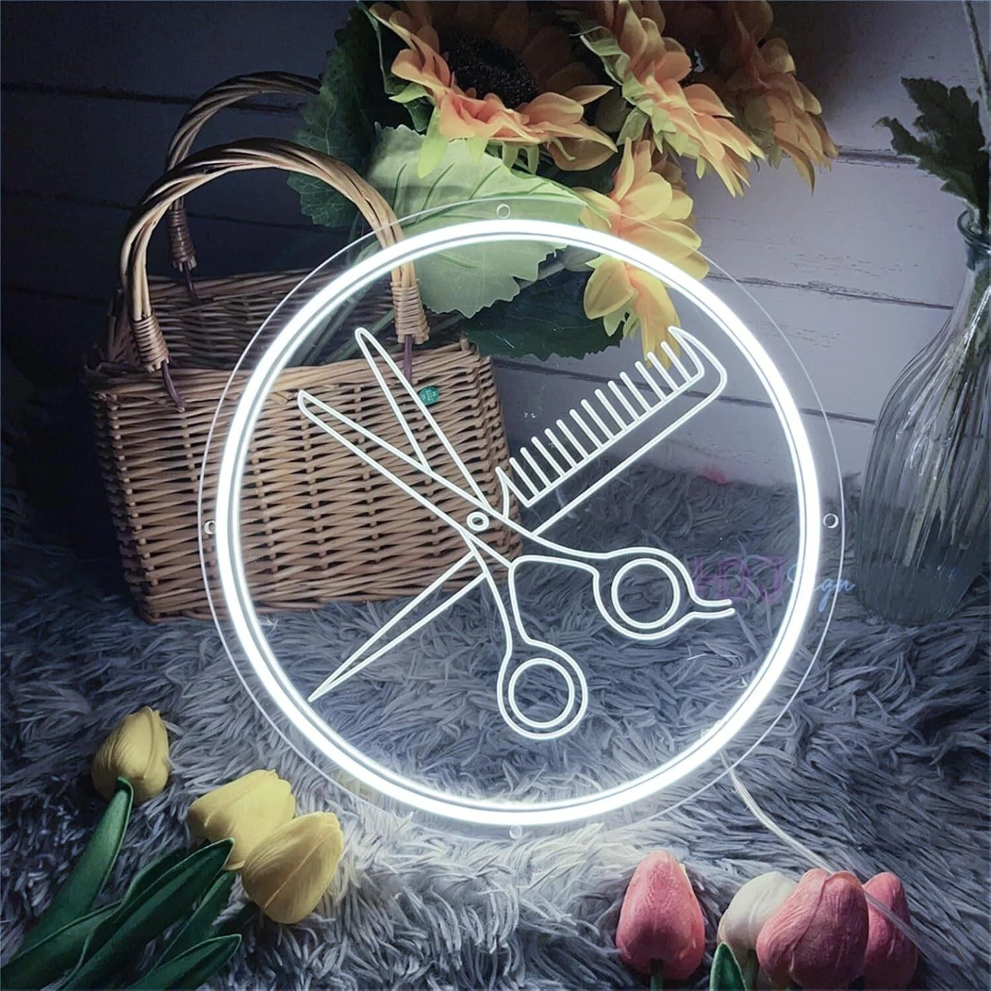 LED Neon Sign - Scissors and Comb