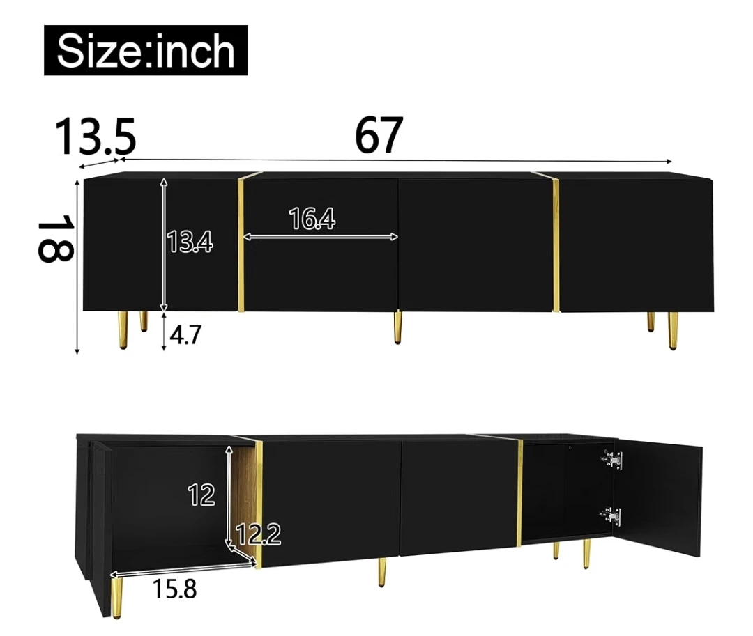 TV Stand High Gloss Black with Gold Accents - photo 2
