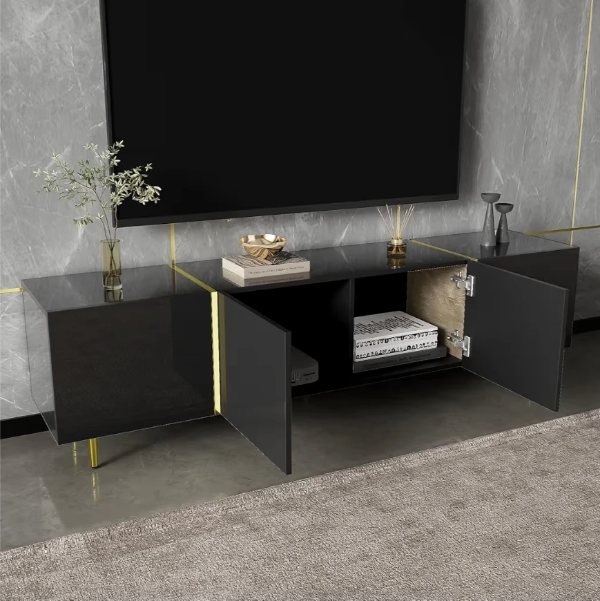 TV Stand High Gloss Black with Gold Accents - photo 3
