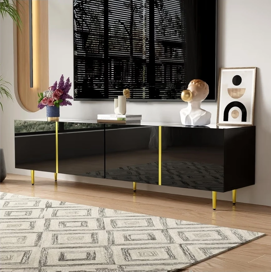 TV Stand High Gloss Black with Gold Accents - photo 4