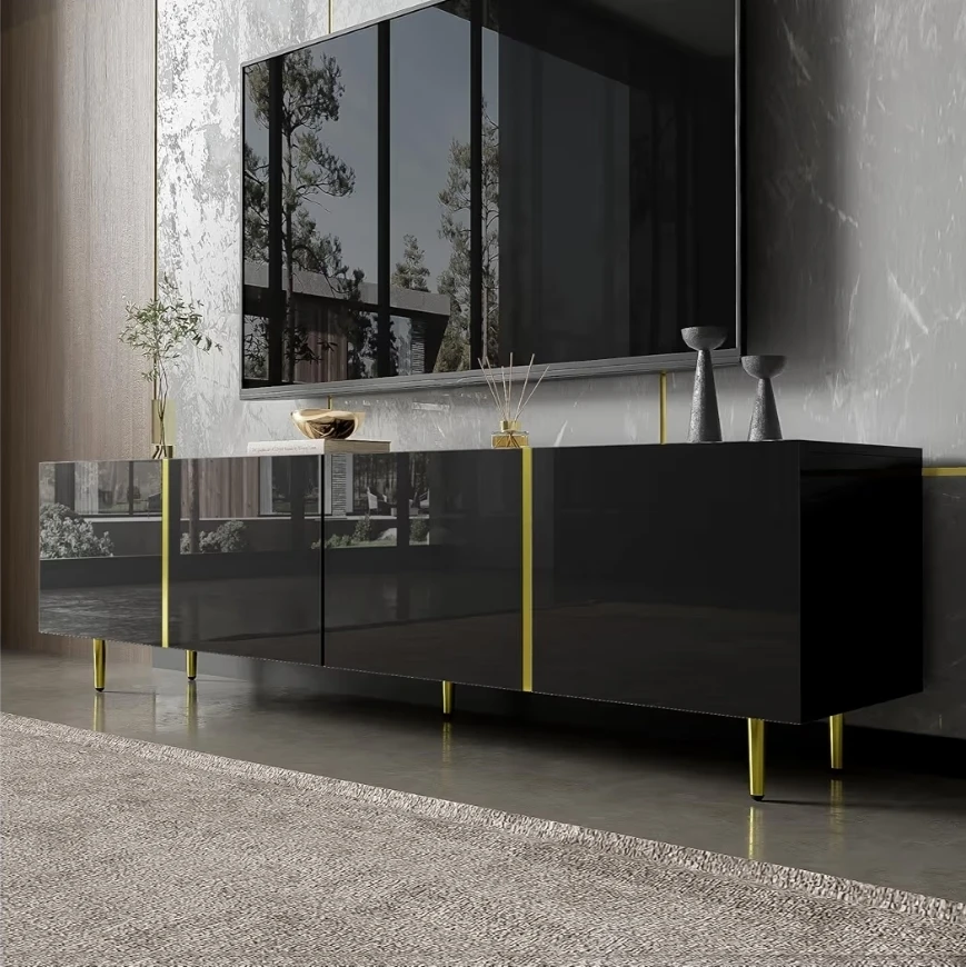 TV Stand High Gloss Black with Gold Accents - photo 5