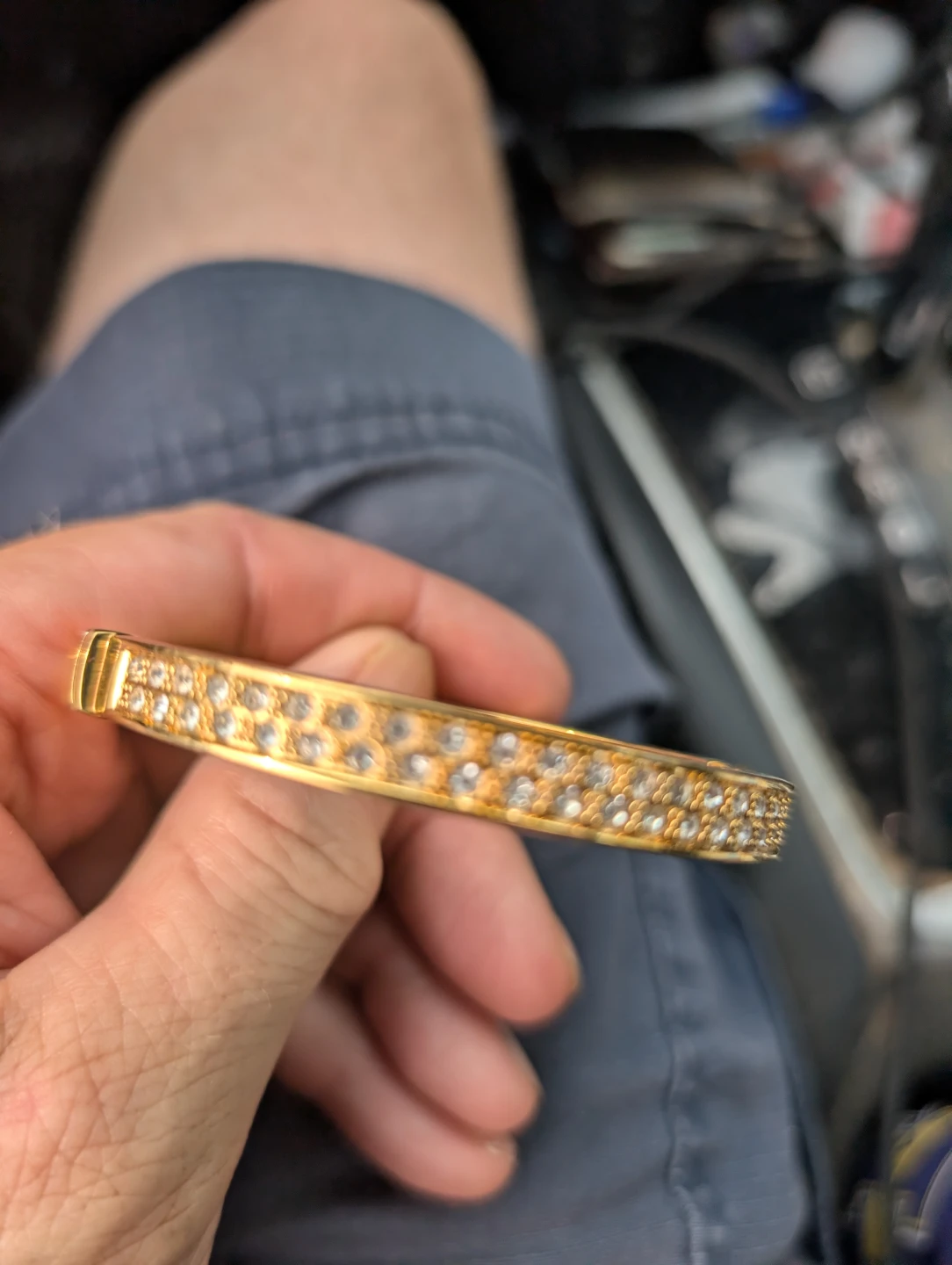 Gold-tone Bangle Bracelet with Rhinestones