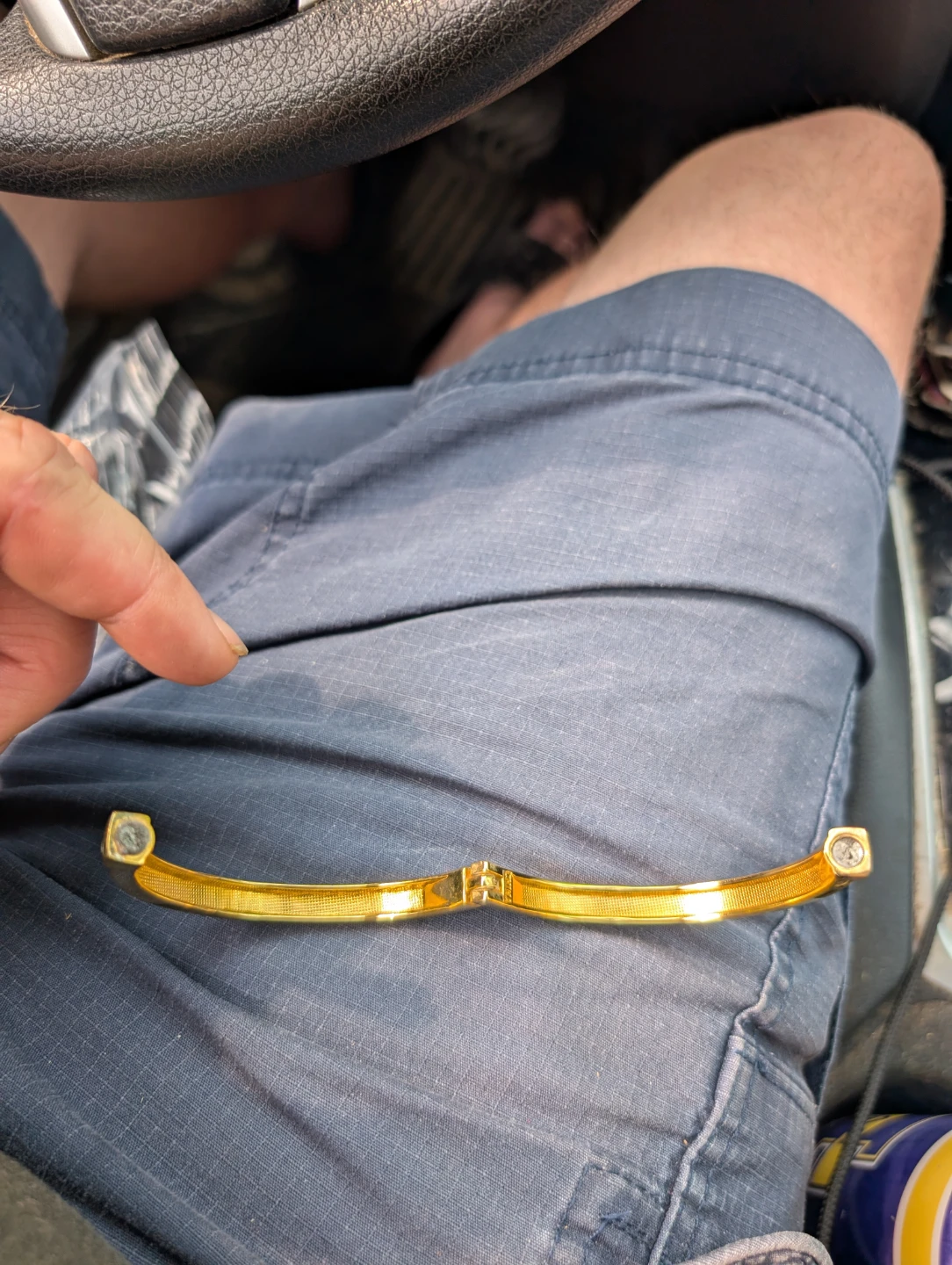 Gold-tone Bangle Bracelet with Rhinestones - photo 3