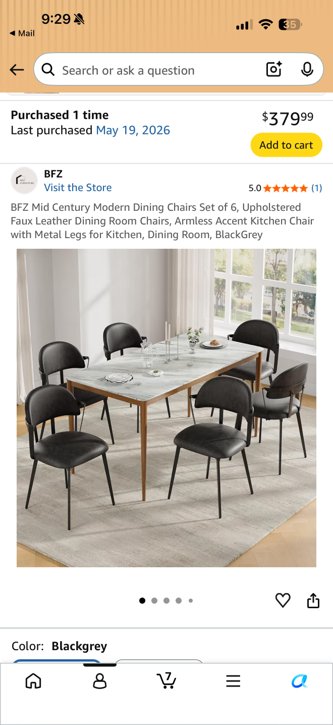 BFZ Mid Century Modern Dining Chairs - Set of 6 - Blackgrey - photo 3