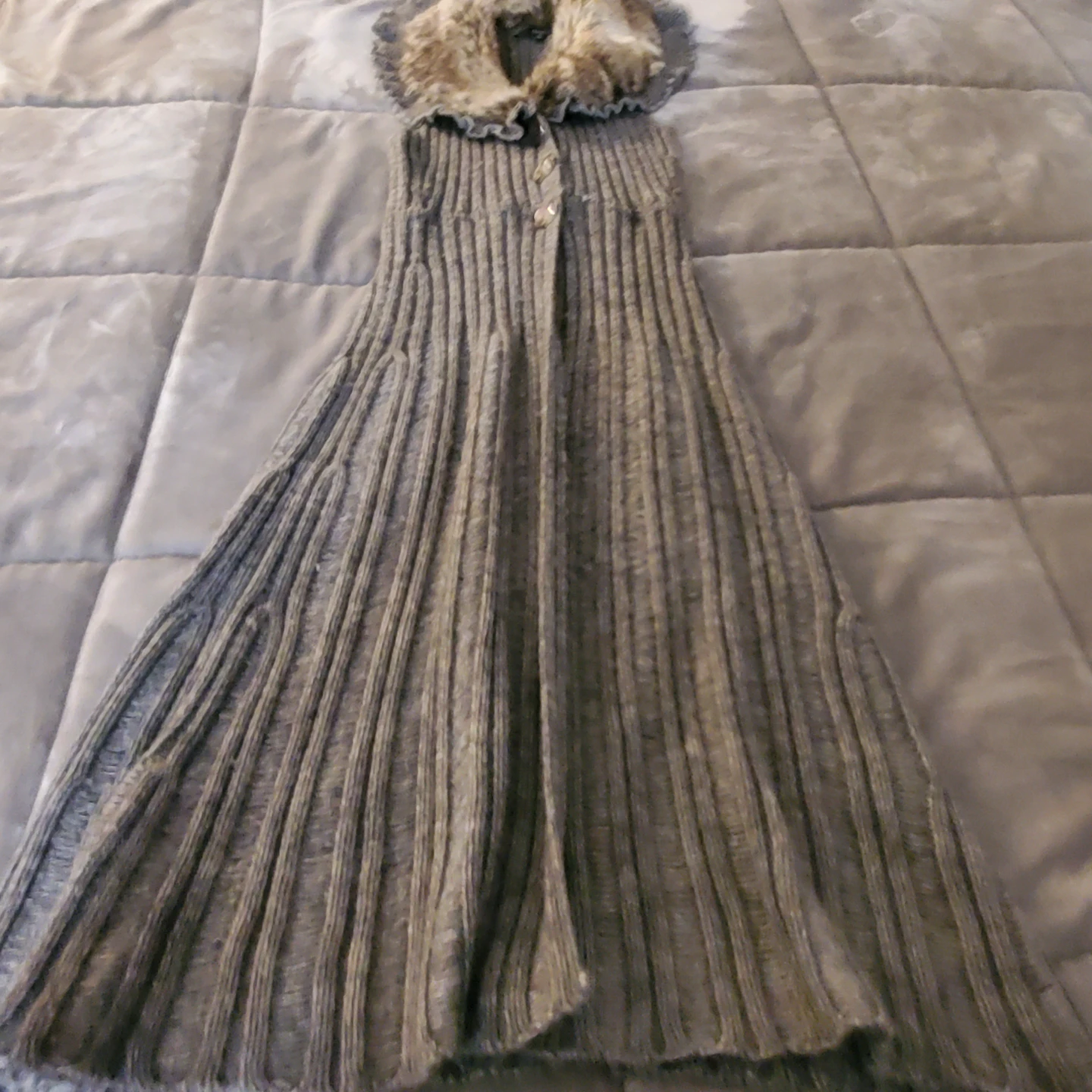 Long Knit Vest with Faux Fur Collar - photo 2