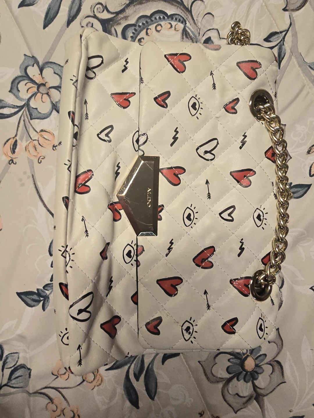 ALDO White Quilted Handbag with Hearts and Eyes Pattern - photo 2