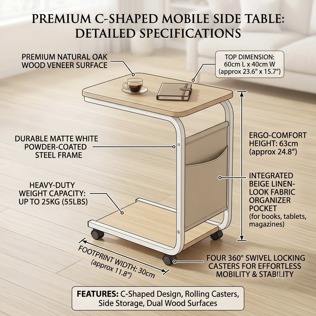 BRAND NEW - Premium C-Shaped Mobile Side Table - photo 2