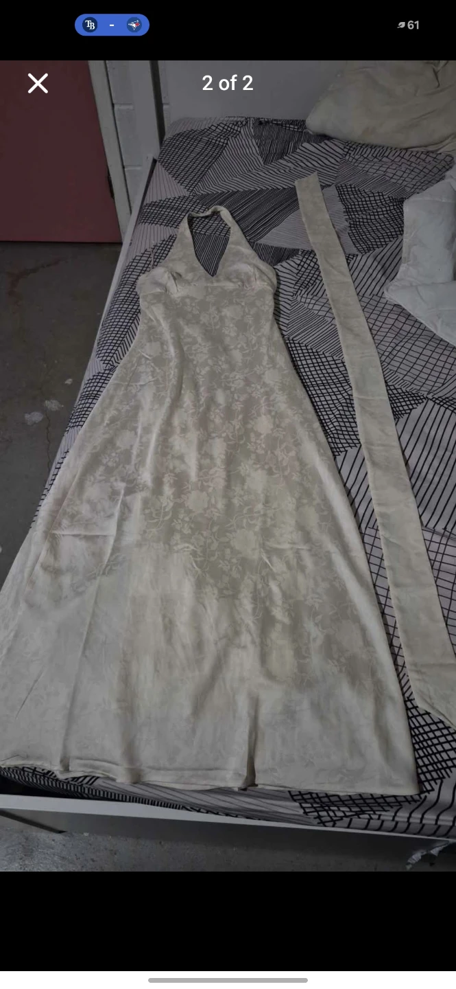 Long White Halter Dress with Floral Pattern