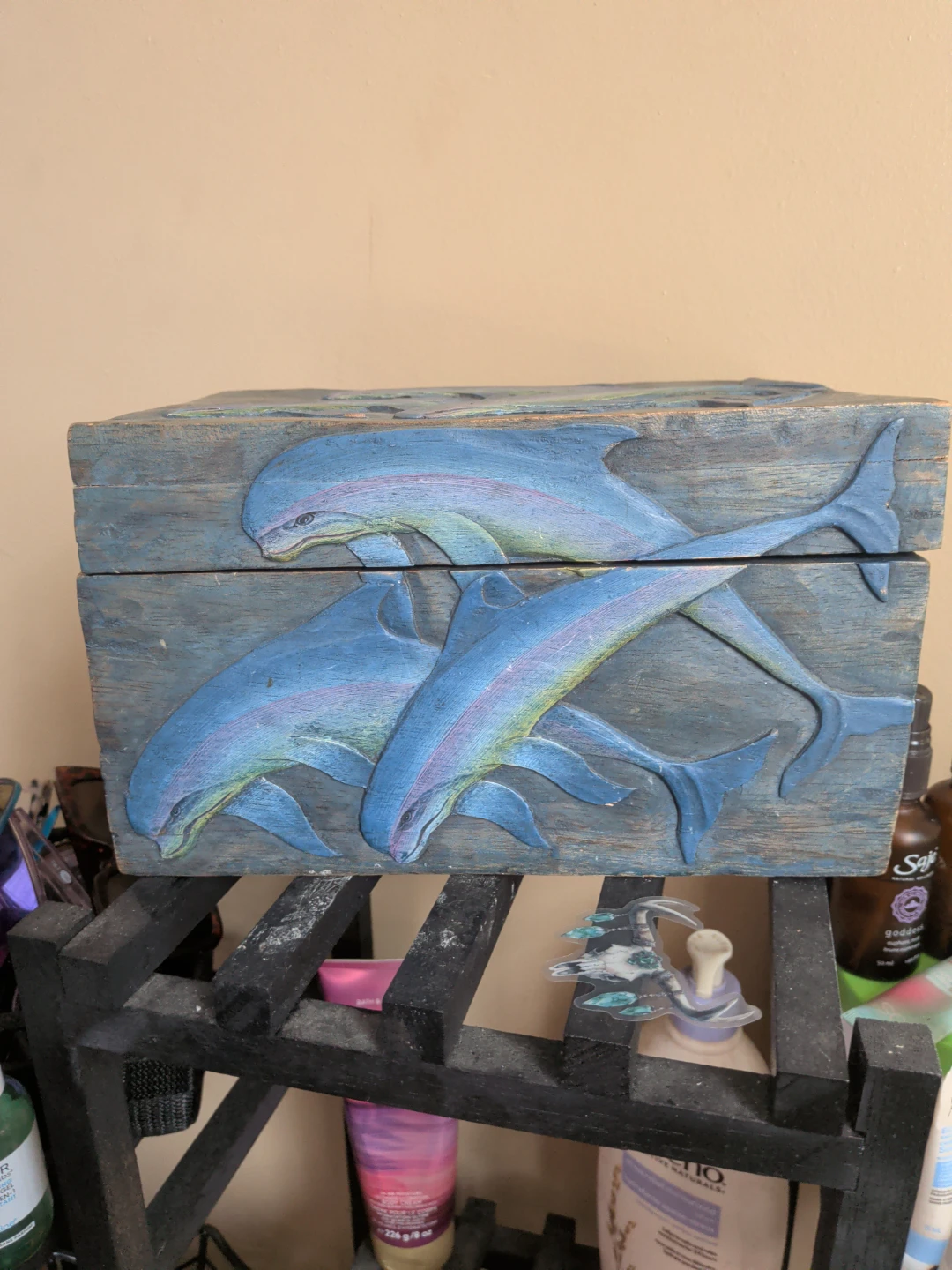 Carved Dolphin Wooden Keepsake Box