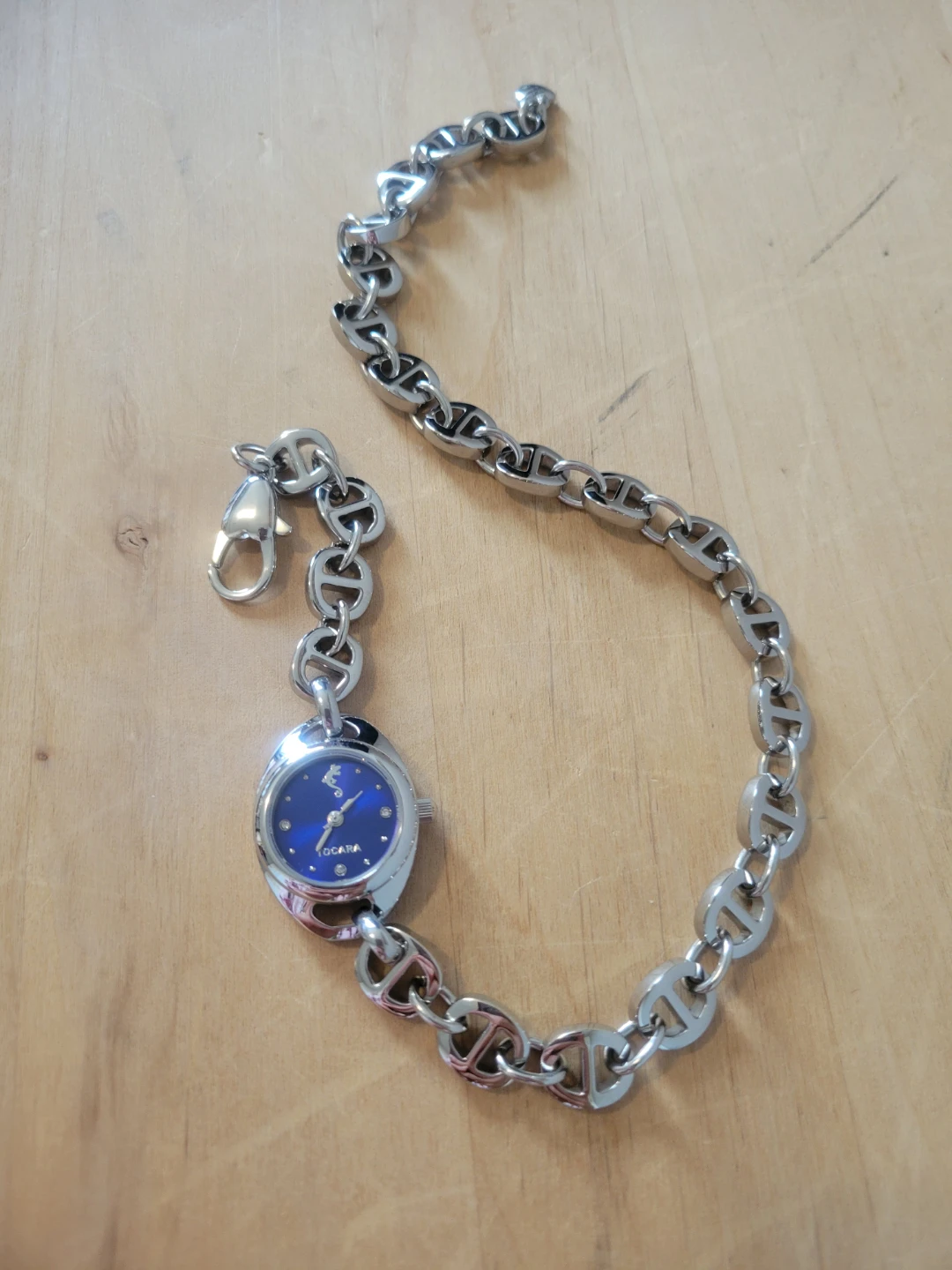 Tocara Silver Tone Blue Dial Wrap Watch