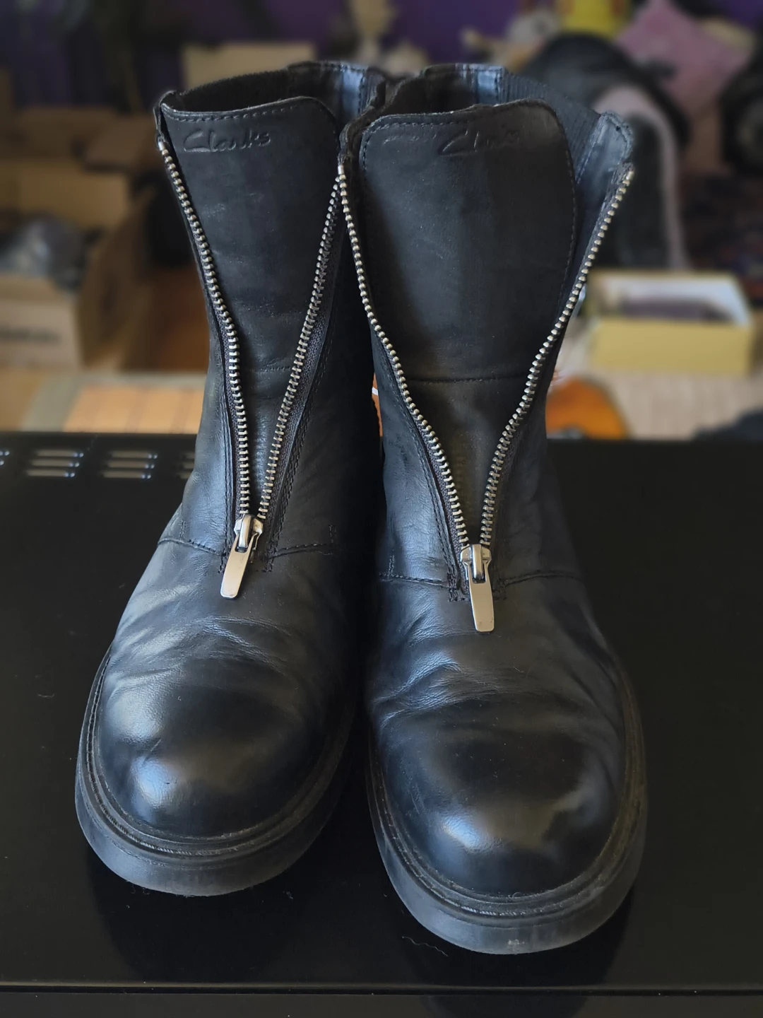 Clarks Black Leather Zip Boots