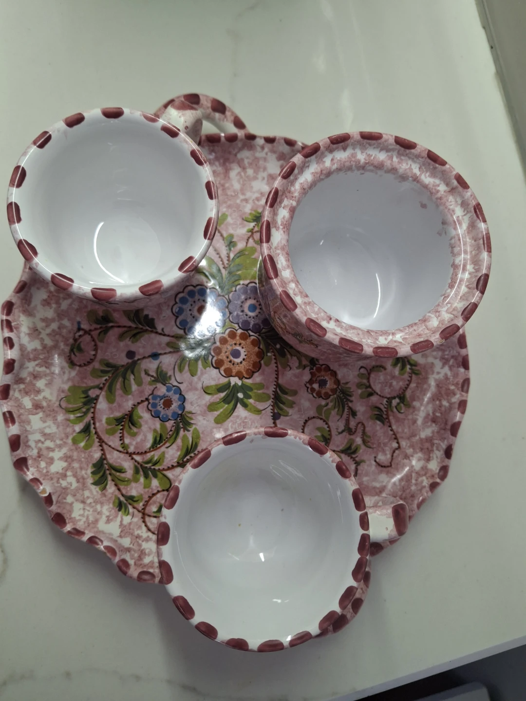 Pink Floral Ceramic Serving Tray with Cups and Lidded Dish - photo 4
