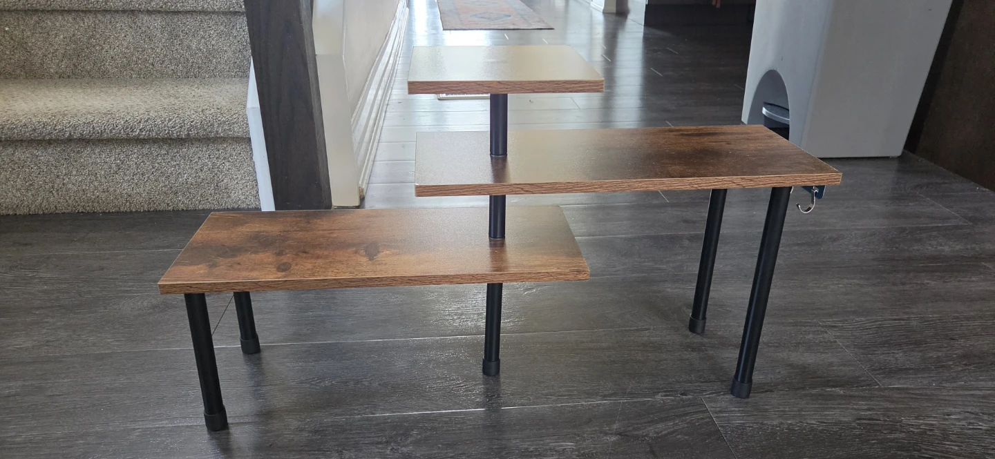 Rustic Wood Tiered Shelf with Hooks