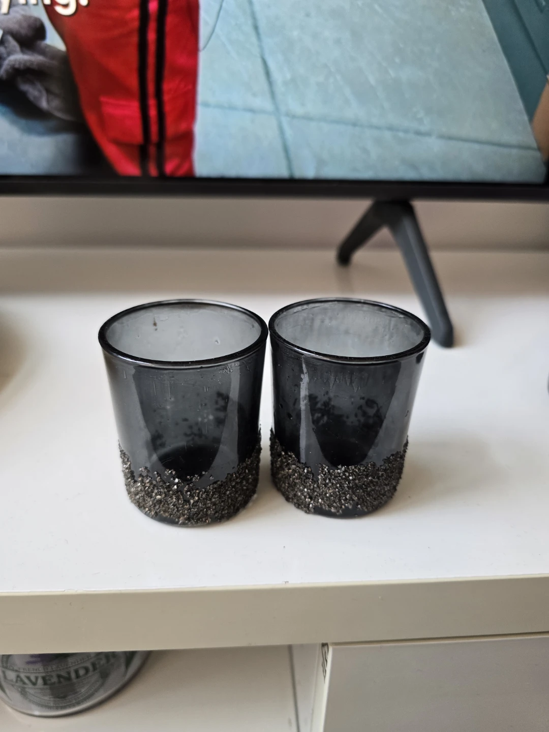 Set of 2 Dark Grey Votive Candle Holders with Textured Base