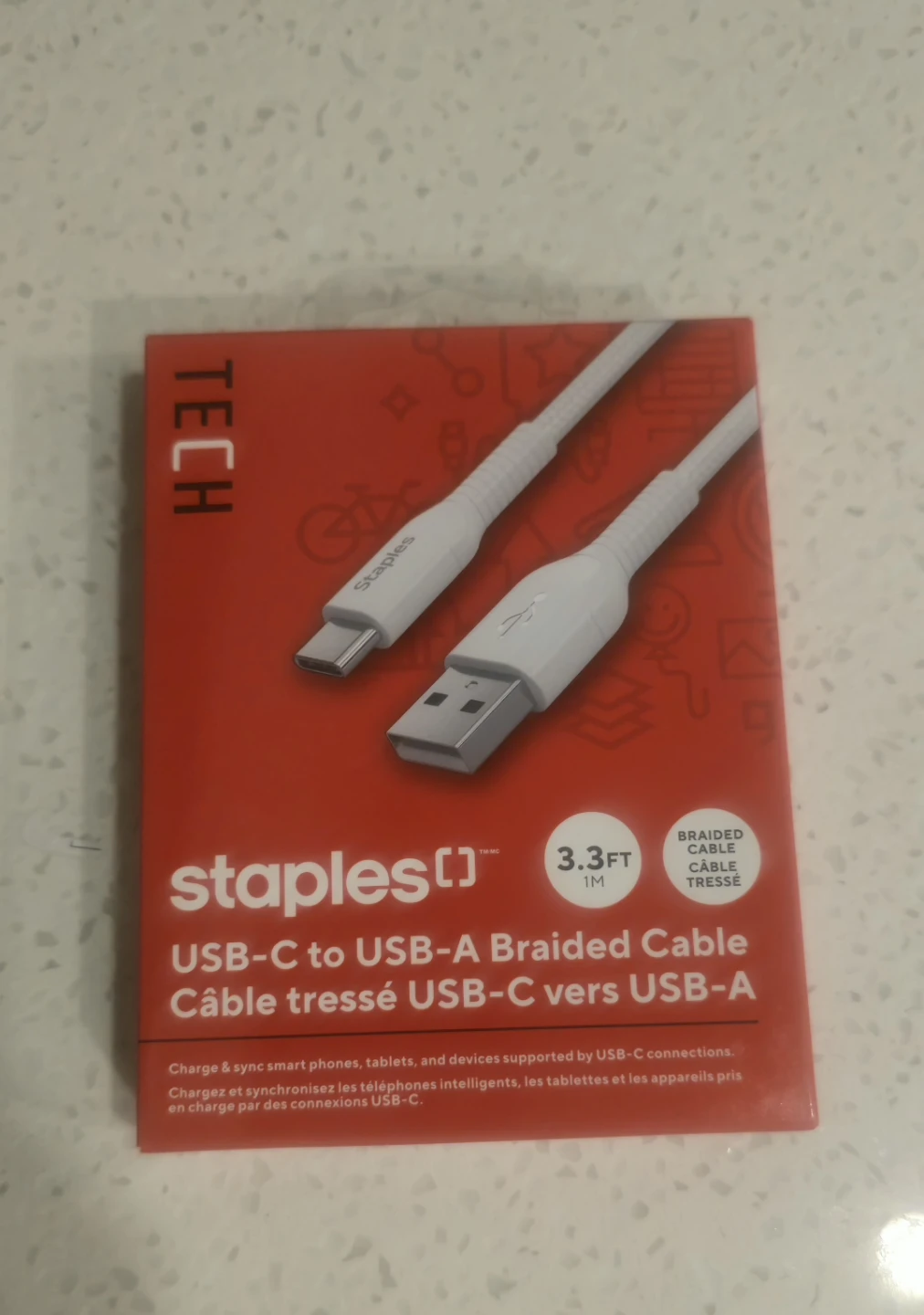 Staples USB-C to USB-A Braided Cable 3.3FT
