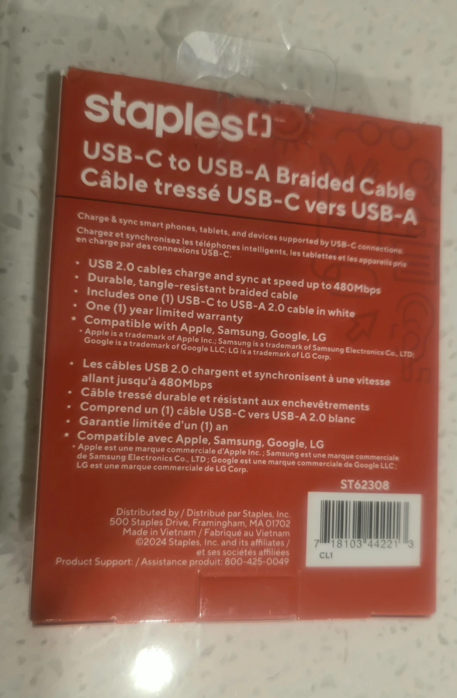 Staples USB-C to USB-A Braided Cable 3.3FT - photo 2