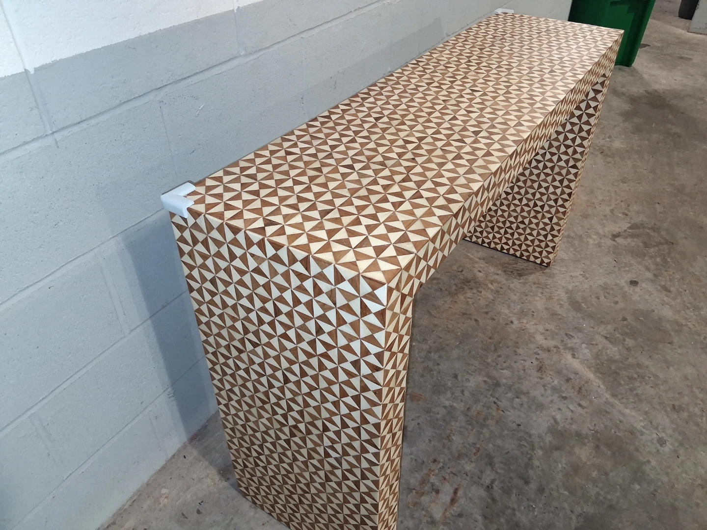 Mosaic Console Table - Geometric Wood and Ivory Pattern - photo 4
