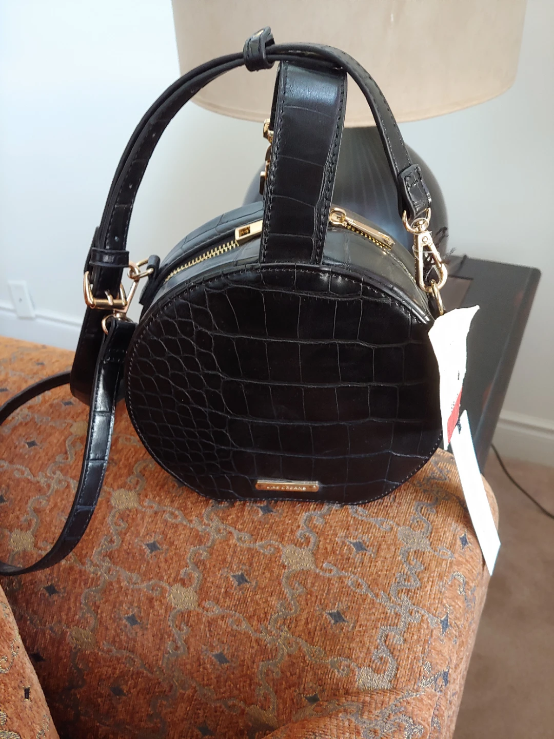 Black Croc-Embossed Round Shoulder Bag - photo 2