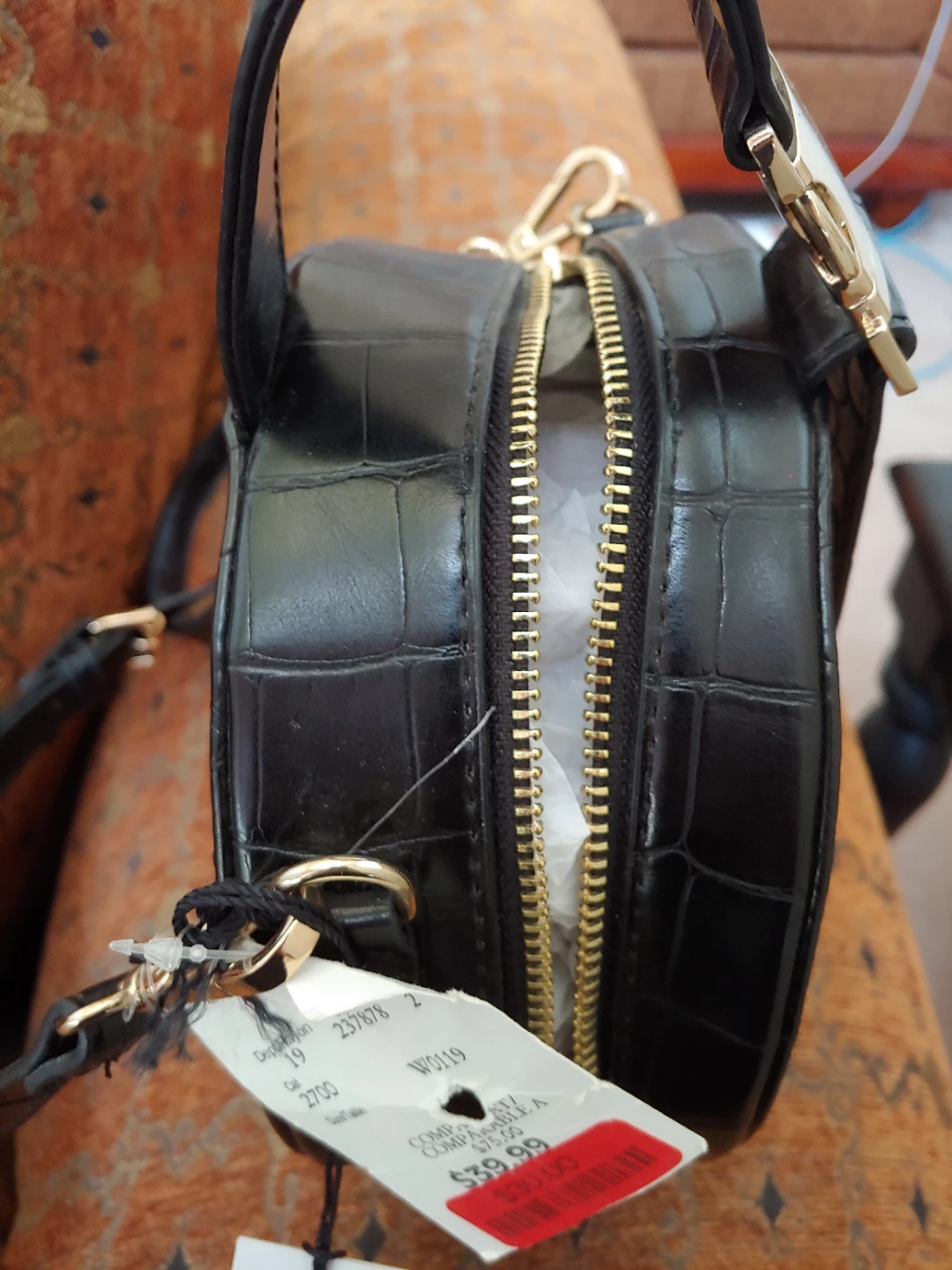 Black Croc-Embossed Round Shoulder Bag - photo 3