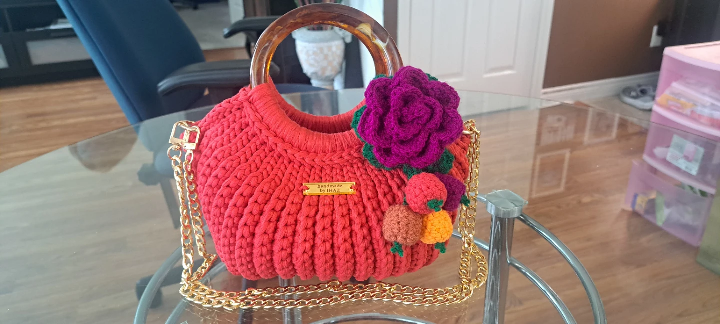 Handmade Crochet Handbag with Flower Accent - photo 3