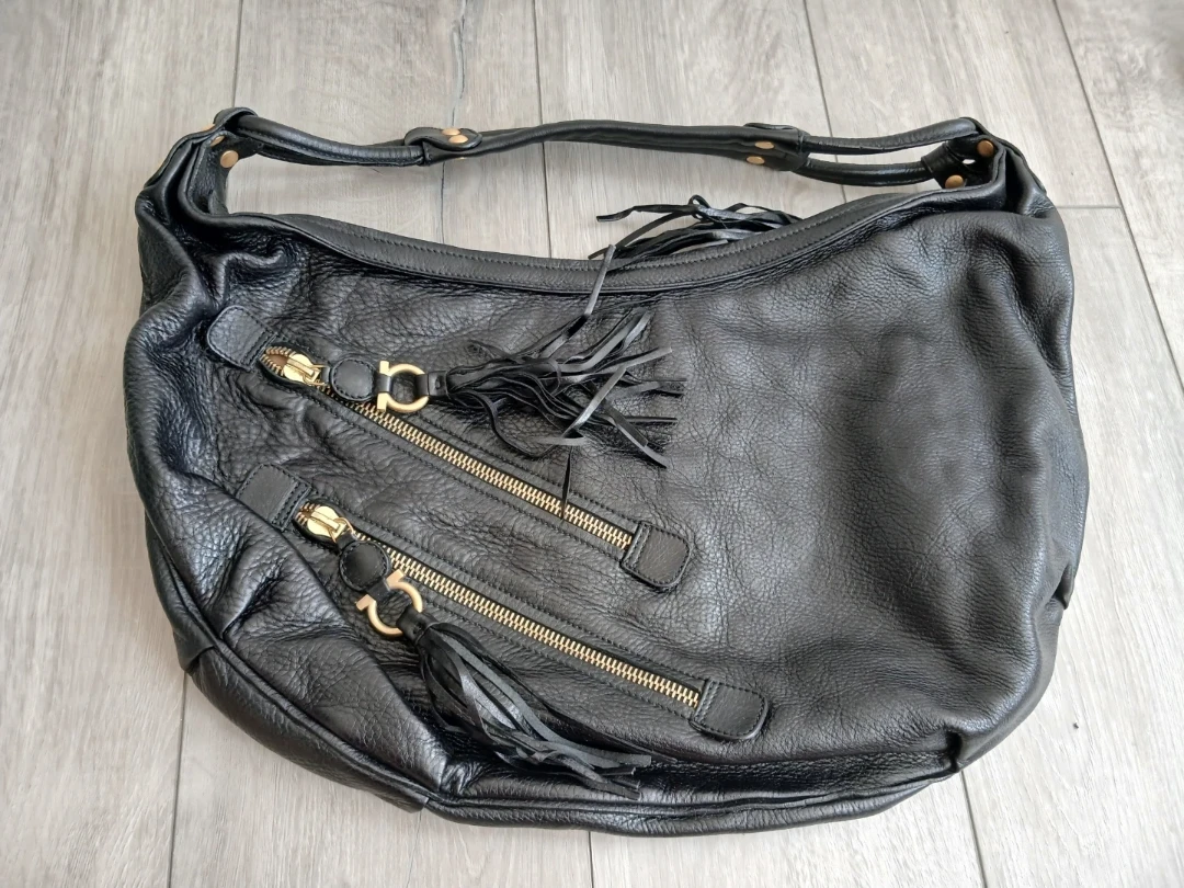 Salvatore Ferragamo Black Leather Hobo Bag