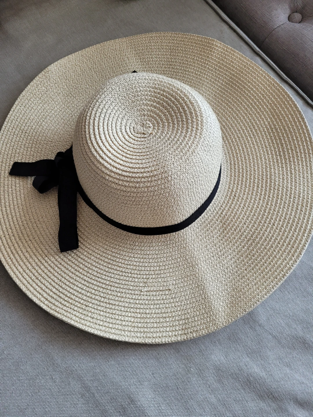 Wide Brim Sun Hat with Black Ribbon