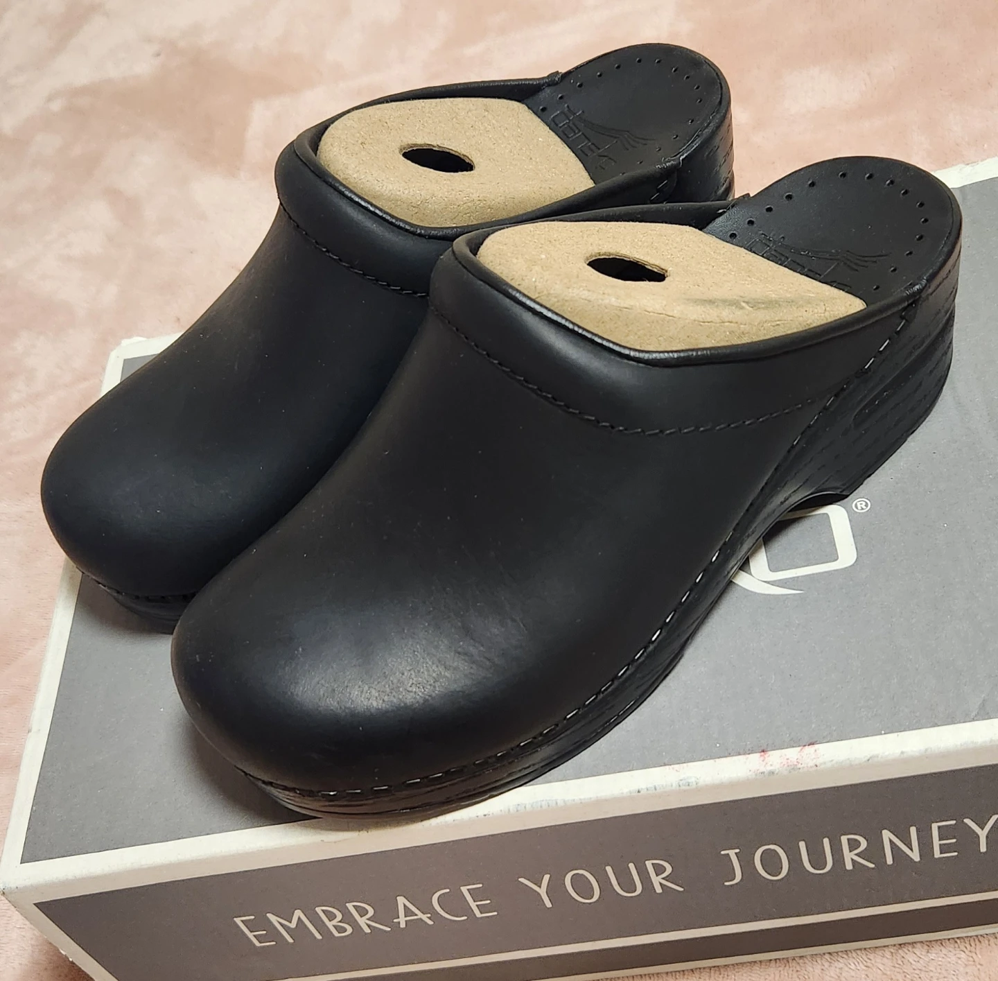 Dansko Black Leather Professional Clogs Slip On Work Shoes