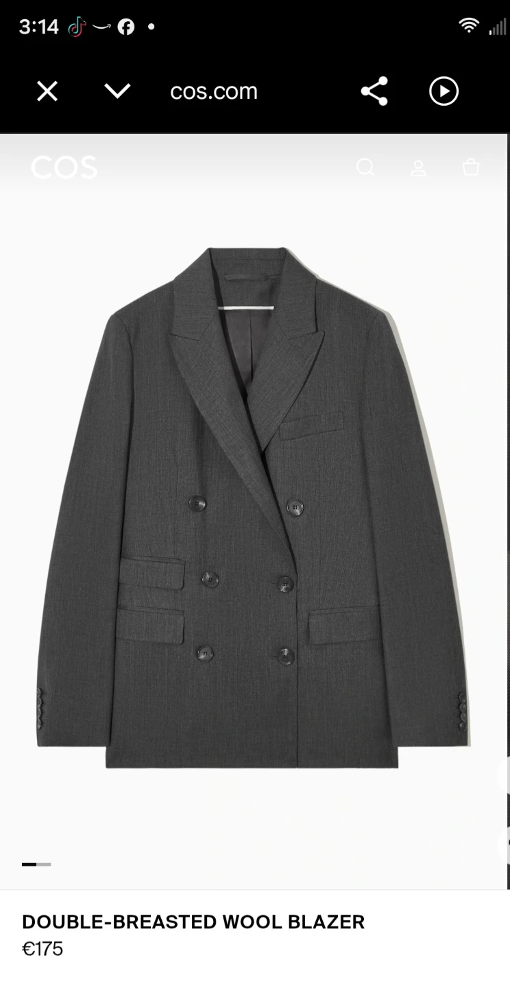 COS Double-Breasted Wool Blazer Grey Size 2