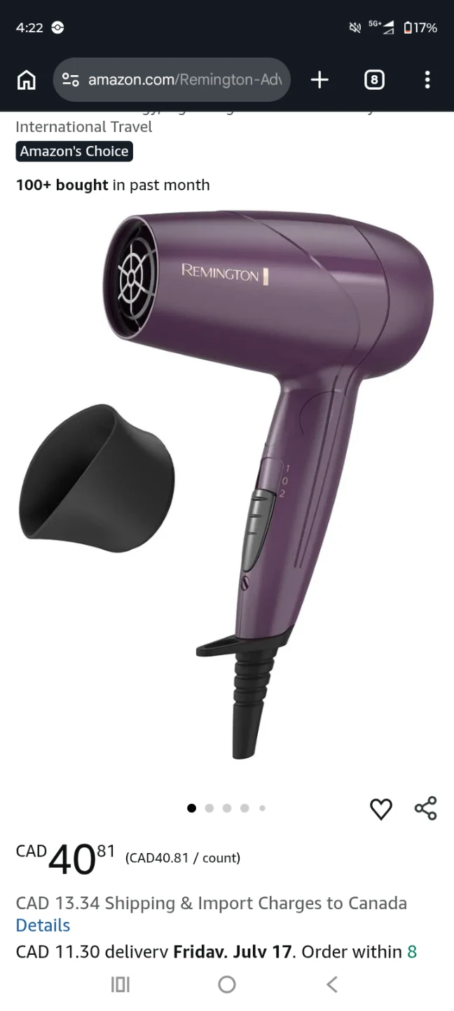 Remington International Travel Hair Dryer - Purple