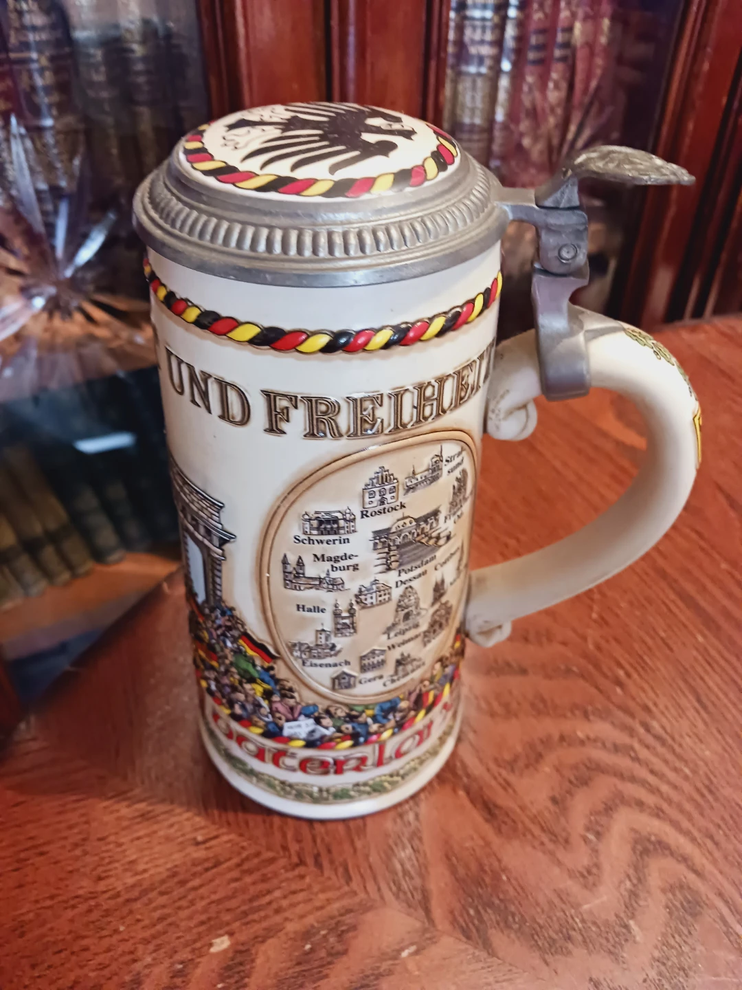 Vintage German Beer Stein with Brandenburg Gate Design