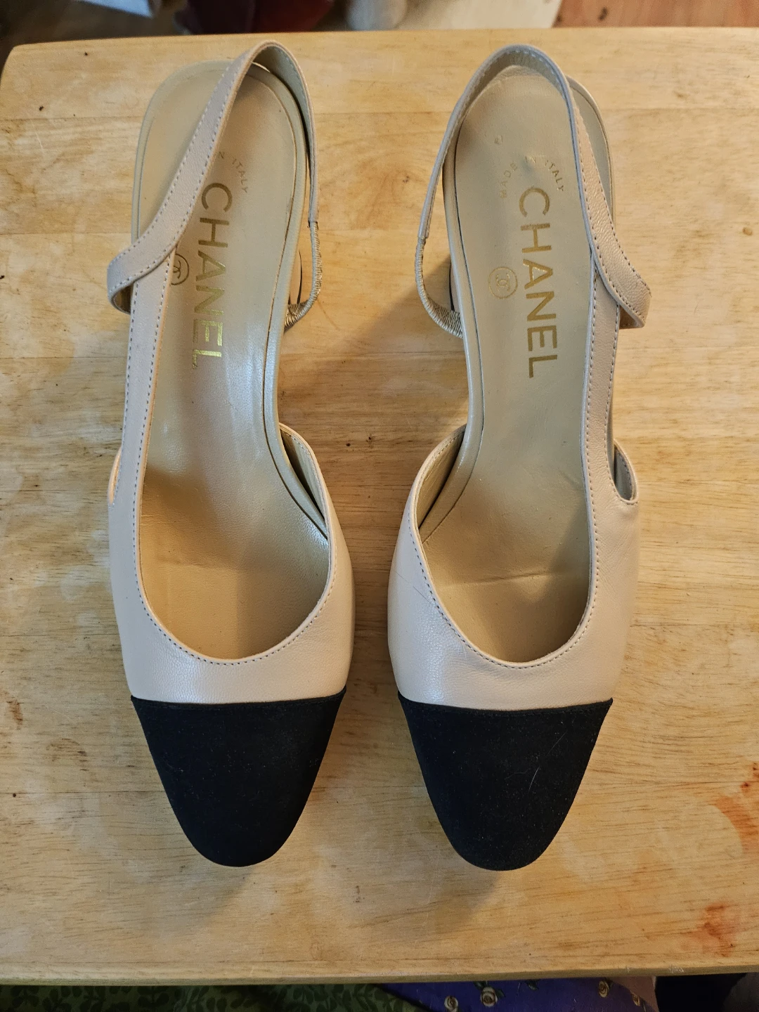 Chanel Slingback Heels - Beige/Black